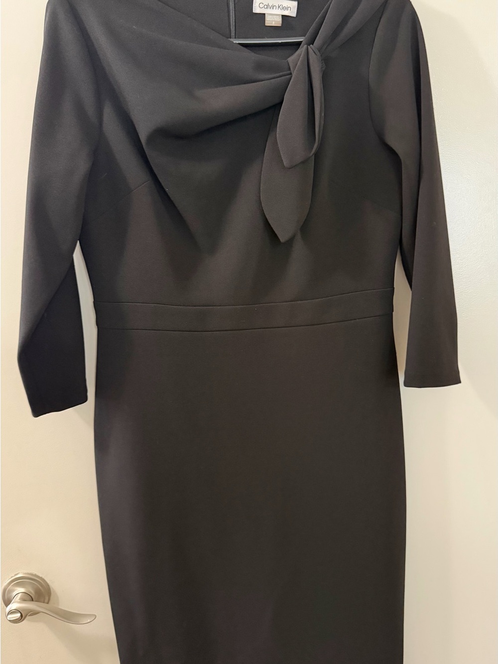 Calvin Klein Black Tie-Neck Long Sleeve Sheath Dress